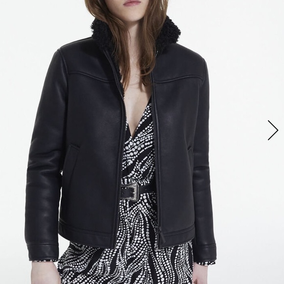 THE KOOPLES BLACK faux fur leather bomber coat jacket nwt sz2 ( medium ) NEW - Picture 3 of 14